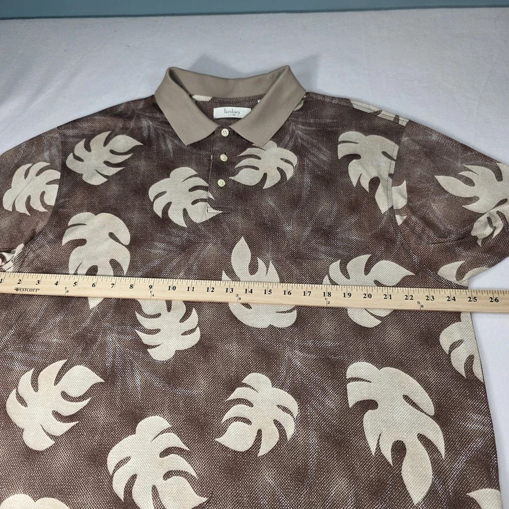 Vintage Turnbury 100%‎ Cotton Polo Shirt Tan Monstera Tropical Men's Size XL